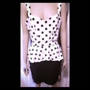 White Polka Dot Peplum Dress pinup/retro